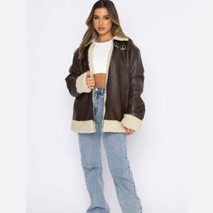 White Fox Boutique Brown Faux Leather Shearling Lined Jacket